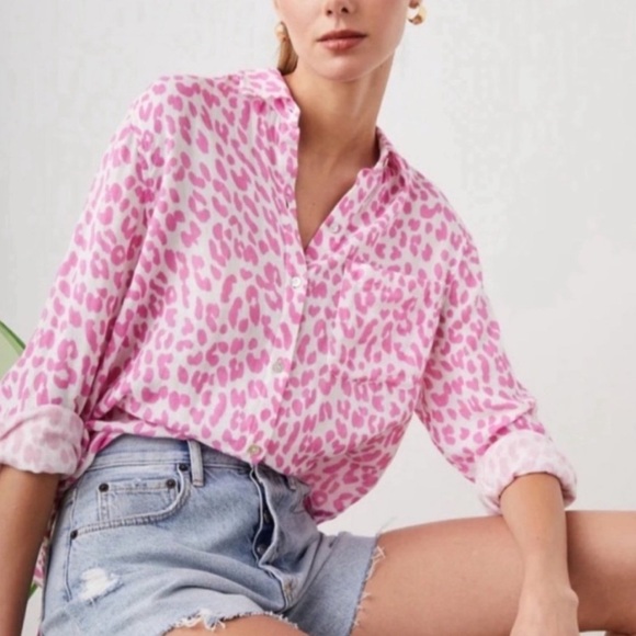 Rails Tops - Rails Ellis Fuchsia Jaguar Button Up Cotton Gauze Top Pink White Size Medium